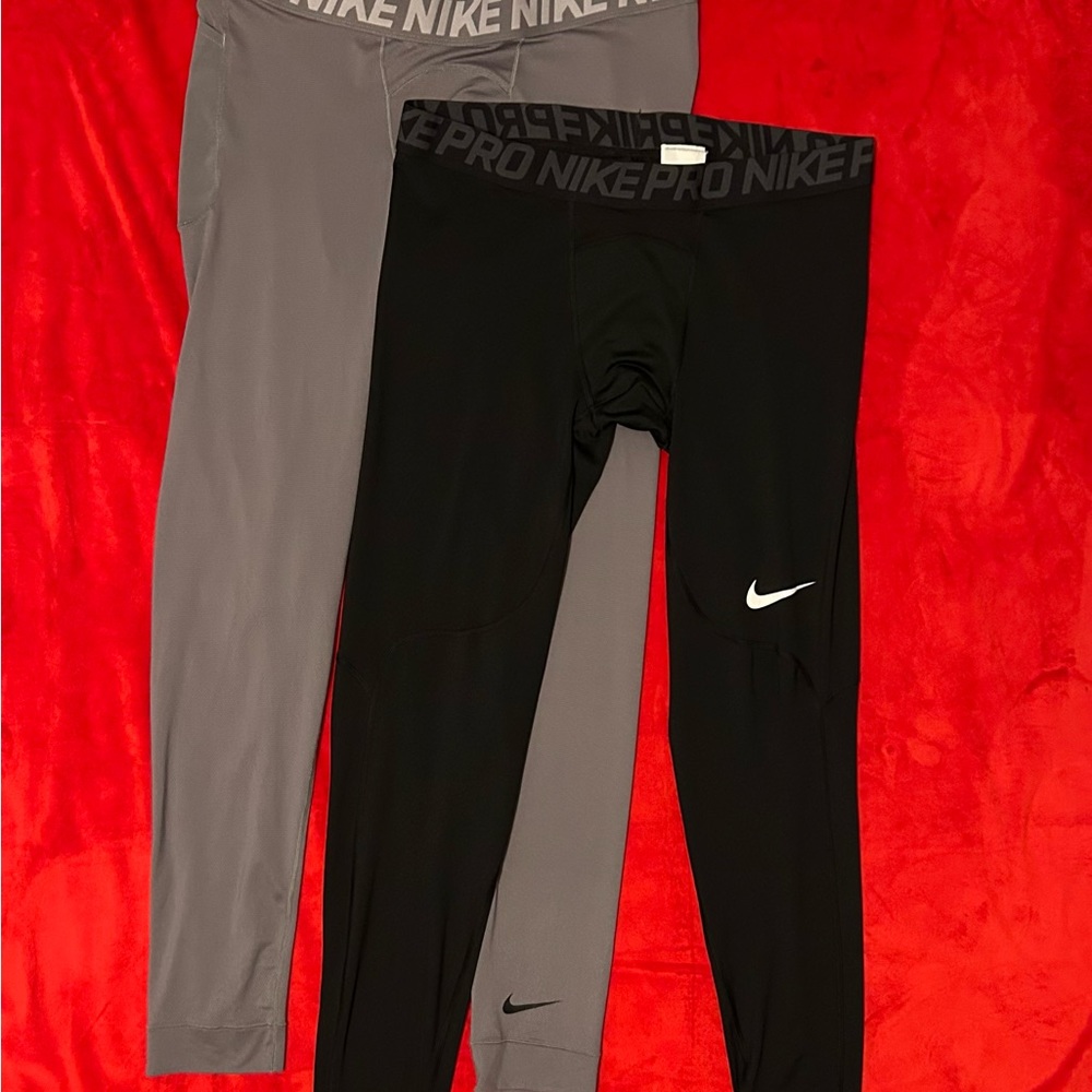 (2) Nike Compression Tights-Grey & Black-XXL